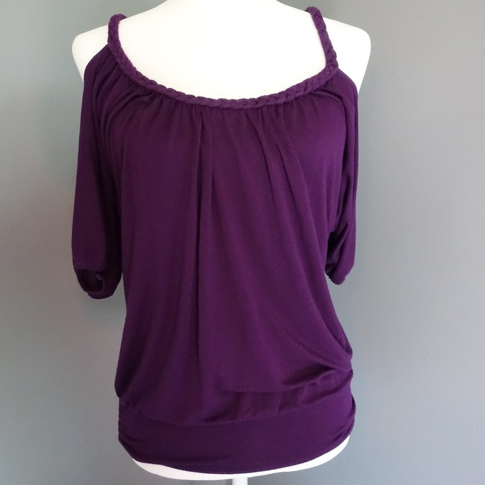 Purple Cold-shoulder blouse/short sleeve shirt